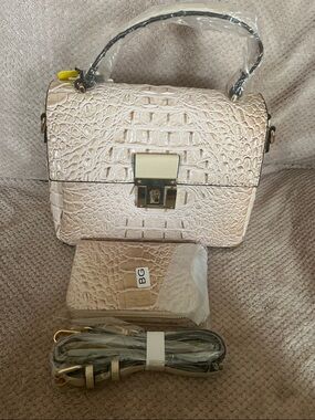 Classic Fashion Croc-Embossed Top-Handle Bag in Beige New With Tags